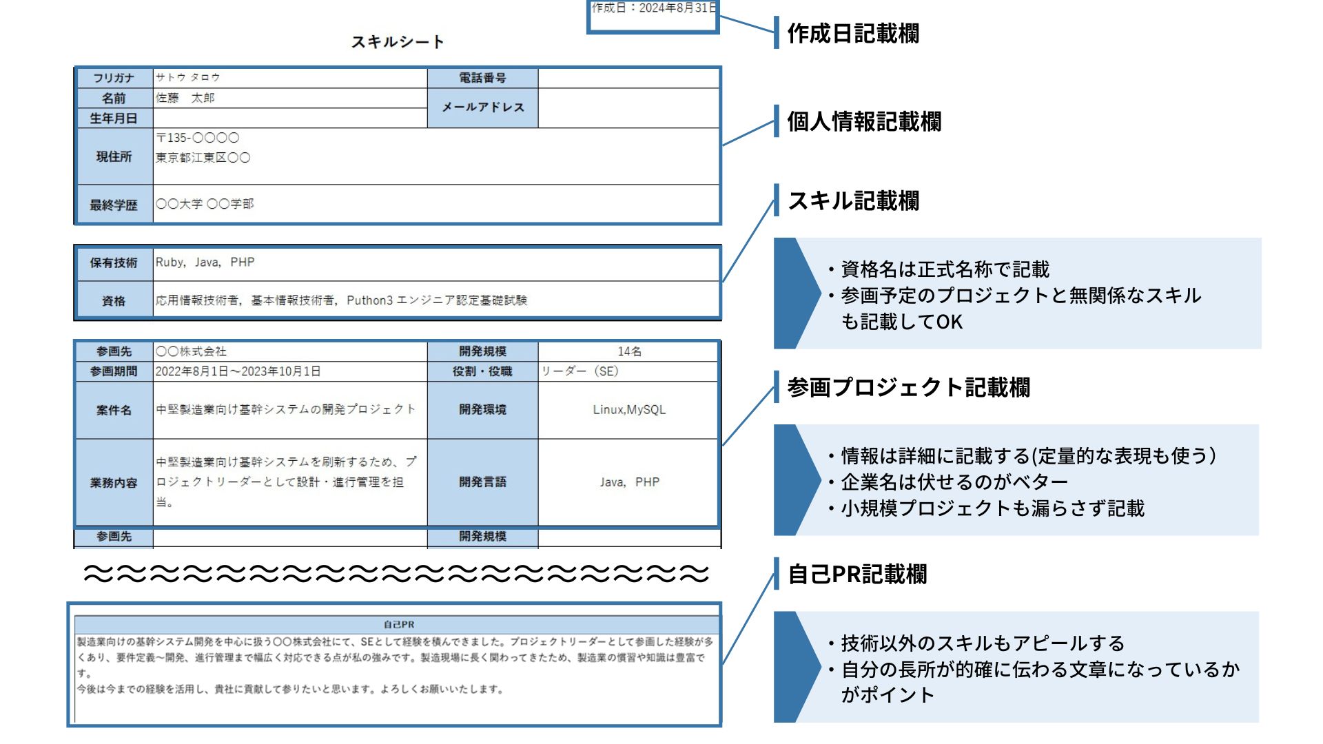 スキルシートの記入例