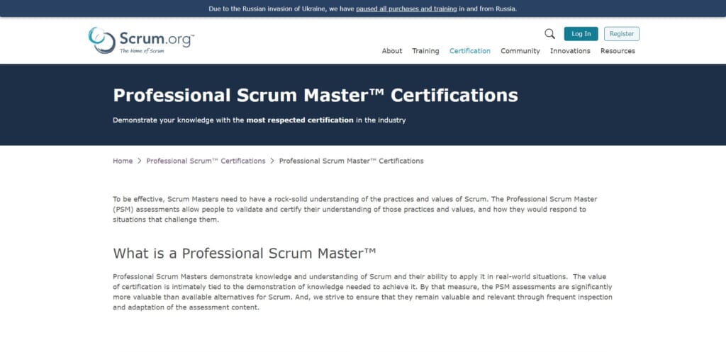 PSM (Professional Scrum Master)